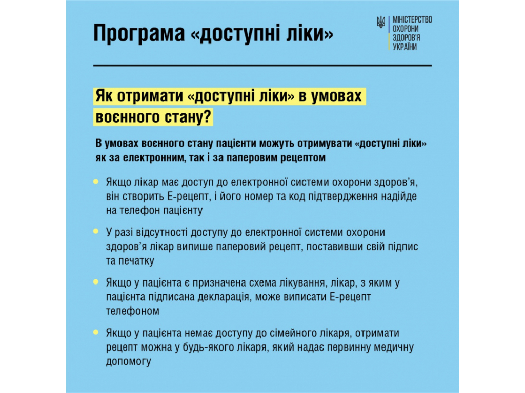 О «ДОСТУПНЫХ ЛЕКАРСТВАХ» по рецепту в условиях военного состояния